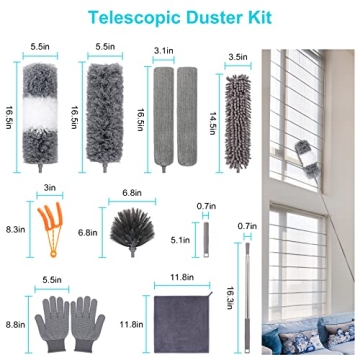 12pcs Microfiber Dusters and Extension Pole for High Cleaning