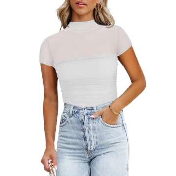 REORIA Stylish Sheer Mesh Bodysuit for Women