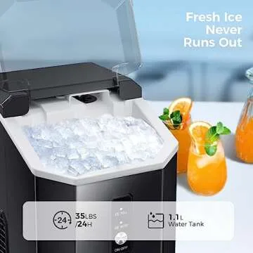 AGLUCKY Nugget Ice Maker Countertop, Portable Crushed Ice Maker Machine with Handle, 35lbs/24H, One-...