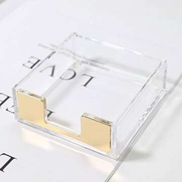 Buqoo Acrylic Sticky Notes Pad Holder Desk Organizer 3.5x3.3 Inch Memo Holder for Office Supplies(Gold) Clear Office Desk Accessories for Schools Office Home Classroom Desk Supplies