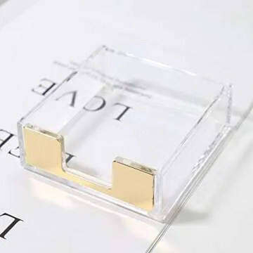 Buqoo Acrylic Sticky Notes Pad Holder Desk Organizer 3.5x3.3 Inch Memo Holder for Office Supplies(Gold) Clear Office Desk Accessories for Schools Office Home Classroom Desk Supplies