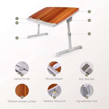 Generic Laptop Desk, Computer Tray for Bed Laptop Table Adjustable Lap Desks for Eating Working Study Foldable and Portable (Brown), SD003