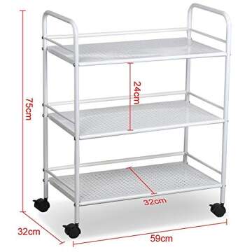 World Pride Rolling Salon Trolley Cart, 3 Tier, White
