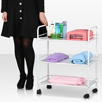 World Pride Rolling Salon Trolley Cart, 3 Tier, White