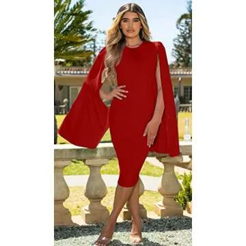 Elegant Cloak Long Sleeve Bodycon Midi Cocktail Dress