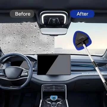 Qydipclin 10pcs Windshield Cleaner Tool, Car Window Cleaning Wash Kit with 4 Reusable Microfiber Pads 1 Spray Bottle and Extendable Handle Auto Glass Wiper Kit, Blue