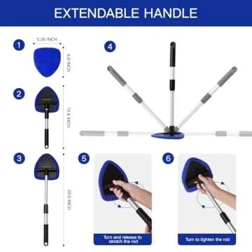 Qydipclin 10pcs Windshield Cleaner Tool, Car Window Cleaning Wash Kit with 4 Reusable Microfiber Pads 1 Spray Bottle and Extendable Handle Auto Glass Wiper Kit, Blue