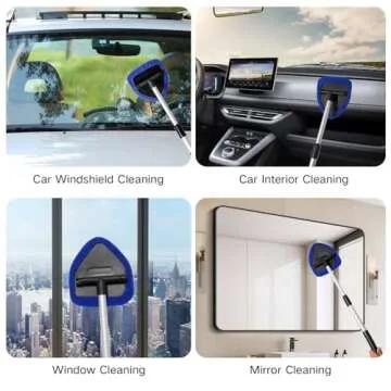 Qydipclin 10pcs Windshield Cleaner Tool, Car Window Cleaning Wash Kit with 4 Reusable Microfiber Pads 1 Spray Bottle and Extendable Handle Auto Glass Wiper Kit, Blue