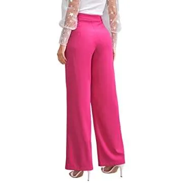 SweatyRocks Women's Casual Wide Leg High Waisted Button Down Straight Long Trousers Pants Hot Pink M
