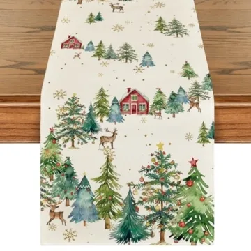 Artoid Mode Xmas Trees Silhouette Christmas Table Runner, Seasonal Winter Kitchen Dining Table Decor...
