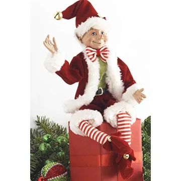 16 Inch Posable Elf in Santa Outfit for Festive Cheer