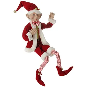 16 Inch Posable Elf in Santa Outfit for Festive Cheer