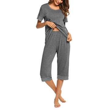 HOTOUCH Womens Summer Two Piece Pajama Set Short Sleeve Sleep Set Grey XL