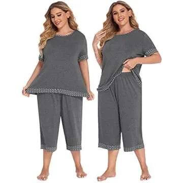 HOTOUCH Womens Summer Two Piece Pajama Set Short Sleeve Sleep Set Grey XL