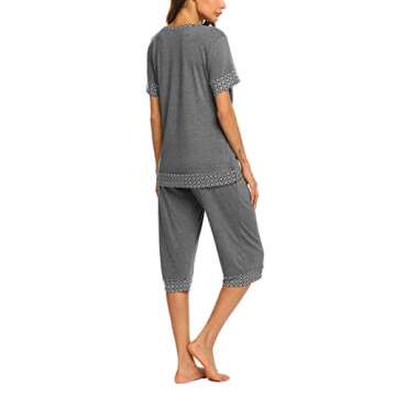 HOTOUCH Womens Summer Two Piece Pajama Set Short Sleeve Sleep Set Grey XL
