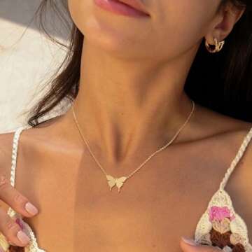 VACRONA Gold Dainty Butterfly Necklaces 18K Gold Plated Choker Necklace Delicate Long Gold Chain Nec...