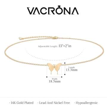 VACRONA Gold Dainty Butterfly Necklaces 18K Gold Plated Choker Necklace Delicate Long Gold Chain Necklaces Jewelry Gift for Women
