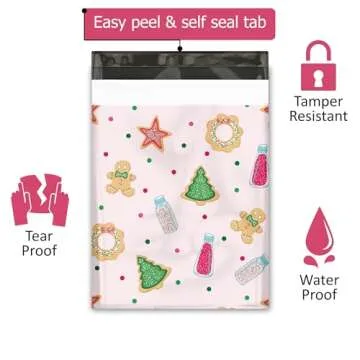10x13 (100) Christmas Cookie Designer Winter Poly Mailers Self Sealing Waterproof Shipping Envelopes Holiday Premium Printed Bags For Small Businesses