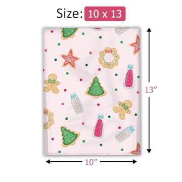 10x13 (100) Christmas Cookie Designer Winter Poly Mailers Self Sealing Waterproof Shipping Envelopes Holiday Premium Printed Bags For Small Businesses