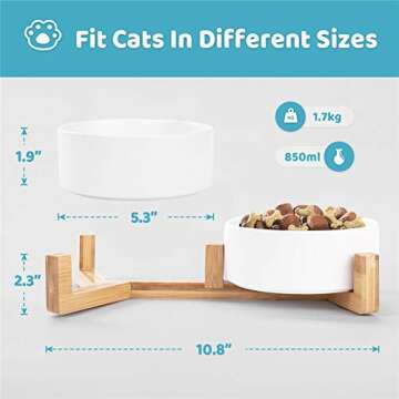 Dog Bowl | Food Water Dish for Dogs and Cats, Ceramic Pet Bowl for Food & Water (White-White),Medium