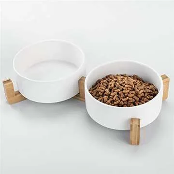 Dog Bowl | Food Water Dish for Dogs and Cats, Ceramic Pet Bowl for Food & Water (White-White),Medium