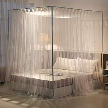 Mengersi 4 Corners Post Bed Canopy for Queen Beds - Elegant Decor