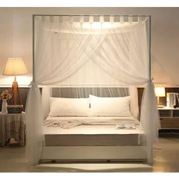 Mengersi 4 Corners Post Bed Canopy for Queen Beds - Elegant Decor