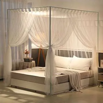 Mengersi 4 Corners Post Bed Canopy for Queen Beds - Elegant Decor