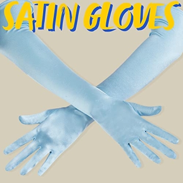 Blue 20s Satin Elbow Length Gloves for Women