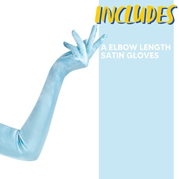 Blue 20s Satin Elbow Length Gloves for Women