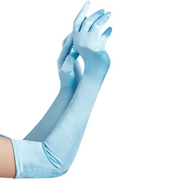 Blue 20s Satin Elbow Length Gloves for Women