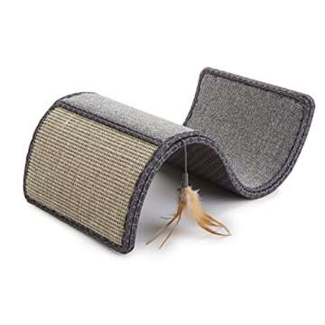 SmartyKat Scratch Scroll Sisal & Carpet Cat Scratcher with Feather Toy - Gray, Single Wide