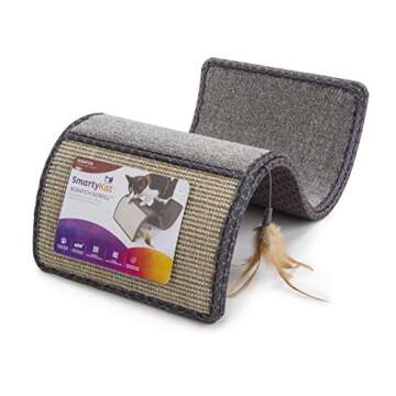 SmartyKat Scratch Scroll Sisal & Carpet Cat Scratcher with Feather Toy - Gray, Single Wide