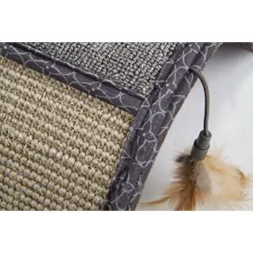 SmartyKat Scratch Scroll Sisal & Carpet Cat Scratcher with Feather Toy - Gray, Single Wide