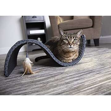 SmartyKat Scratch Scroll Sisal & Carpet Cat Scratcher with Feather Toy - Gray, Single Wide