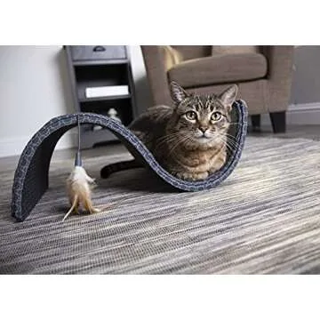 SmartyKat Scratch Scroll Sisal & Carpet Cat Scratcher with Feather Toy - Gray, Single Wide