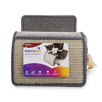 SmartyKat Scratch Scroll Sisal & Carpet Cat Scratcher with Feather Toy - Gray, Single Wide