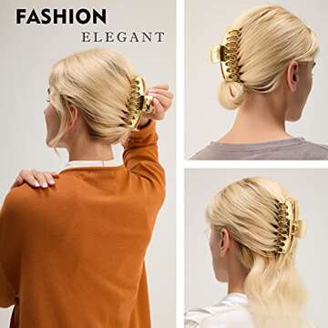 TOCESS Big Hair Clips for Women Large Claw Clips for Thin Thick Hair, Upgraded New Electroplated Material Fadeless 4.33 Inch Nonslip Gold Hair Claw Clips (4Pcs)