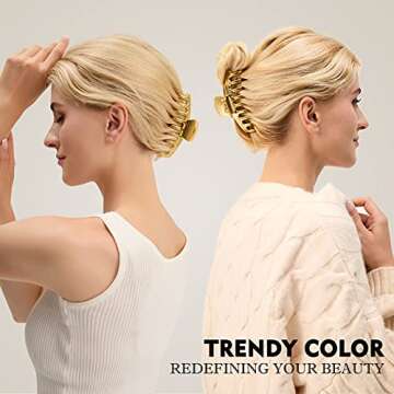 TOCESS Big Hair Clips for Women Large Claw Clips for Thin Thick Hair, Upgraded New Electroplated Material Fadeless 4.33 Inch Nonslip Gold Hair Claw Clips (4Pcs)