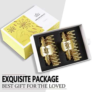 TOCESS Big Hair Clips for Women Large Claw Clips for Thin Thick Hair, Upgraded New Electroplated Material Fadeless 4.33 Inch Nonslip Gold Hair Claw Clips (4Pcs)