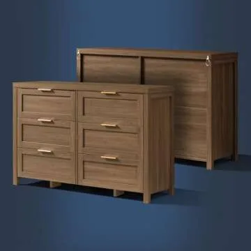 OAKHAM HOME Wood Dresser, Rustic Brown Dresser 47" Wide 6 Drawer Double Dresser Vintage Wooden Chest of Drawers for Bedroom, Living Room, Hallway (Special Walnut)