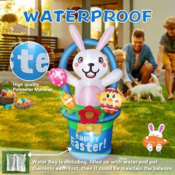 Easter Inflatables Outdoor Yard Decorations - 6 FT Inflatable Easter Bunny with Egg Basket Build-in LED Lights, Bunny Easter Decoration Blow Up for Indoor Outdoor Garden Decor