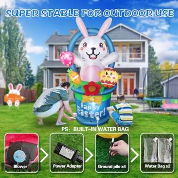 Easter Inflatables Outdoor Yard Decorations - 6 FT Inflatable Easter Bunny with Egg Basket Build-in LED Lights, Bunny Easter Decoration Blow Up for Indoor Outdoor Garden Decor