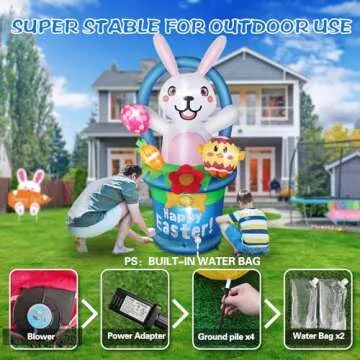 Easter Inflatables Outdoor Yard Decorations - 6 FT Inflatable Easter Bunny with Egg Basket Build-in LED Lights, Bunny Easter Decoration Blow Up for Indoor Outdoor Garden Decor