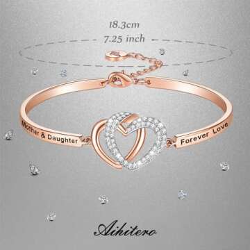 Aihitero Christmas Mother Daughter Gift, Interlocking Hearts Bracelet, Rose Gold Jewelry for Birthda...