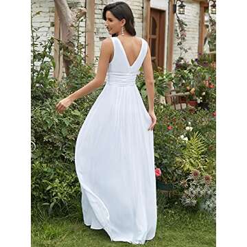 Ever-Pretty Womens Bridesmaid Dress V-Neck Sleeveless A Line Chiffon Floor Length Formal Dress White...