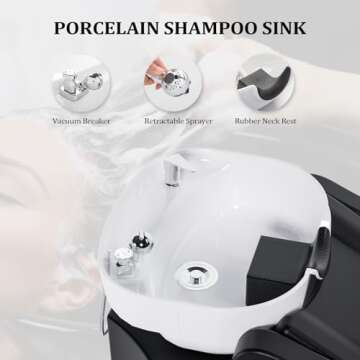 OmySalon Shampoo Backwash Unit with White Porcelain Bowl, Salon Sink Hair Wash Chair Shampoo Station...