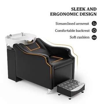 OmySalon Shampoo Backwash Unit with White Porcelain Bowl, Salon Sink Hair Wash Chair Shampoo Station, Barbershop Beauty Spa Massage Hairdressing Equipment