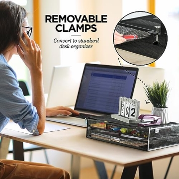 Under Desk Drawer Organizer Mesh Metal 2-Drawer Clamp-On