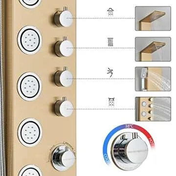AlenArt Shower Panel with Rainfall Waterfall Shower Head